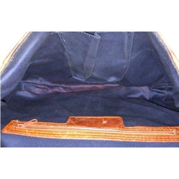 LAZZARI COGNAC ITALIAN LEATHER FLAP CRESENT CROSSBODY BAG - Picture 7 of 9